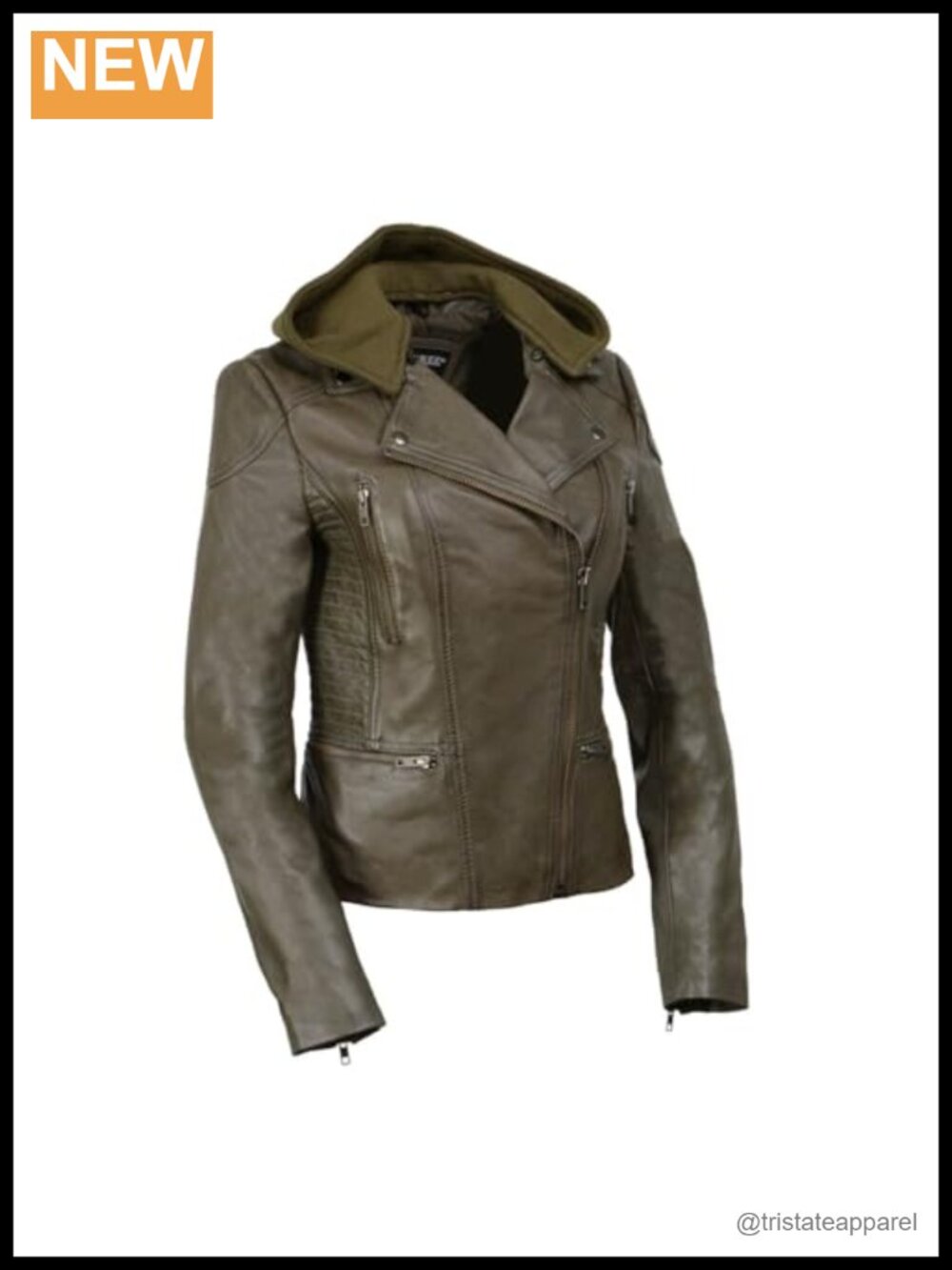 Leather & Faux Leather Motorcycle Jacket with Detachable Hood